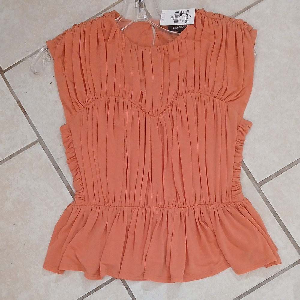 EXPRESS Womens Size XS Salmon Pink Ruched Top NWT